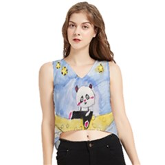 Panda V-neck Cropped Tank Top by nate14shop