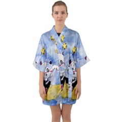 Panda Half Sleeve Satin Kimono  by nate14shop