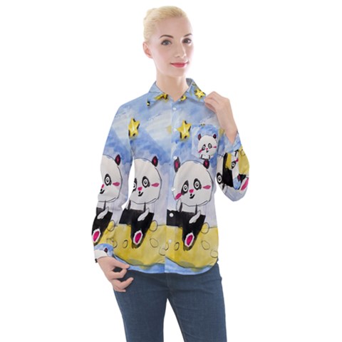 Panda Women s Long Sleeve Pocket Shirt by nate14shop