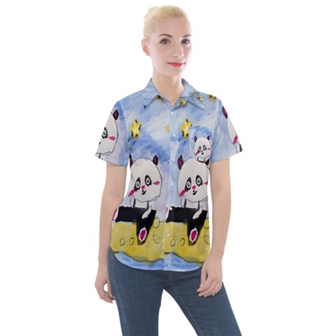 Panda Women s Short Sleeve Pocket Shirt by nate14shop