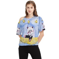 Panda One Shoulder Cut Out Tee by nate14shop