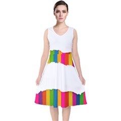 Art-and-craft V-neck Midi Sleeveless Dress 