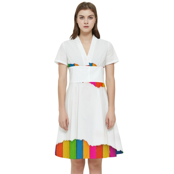 Art-and-craft Short Sleeve Waist Detail Dress