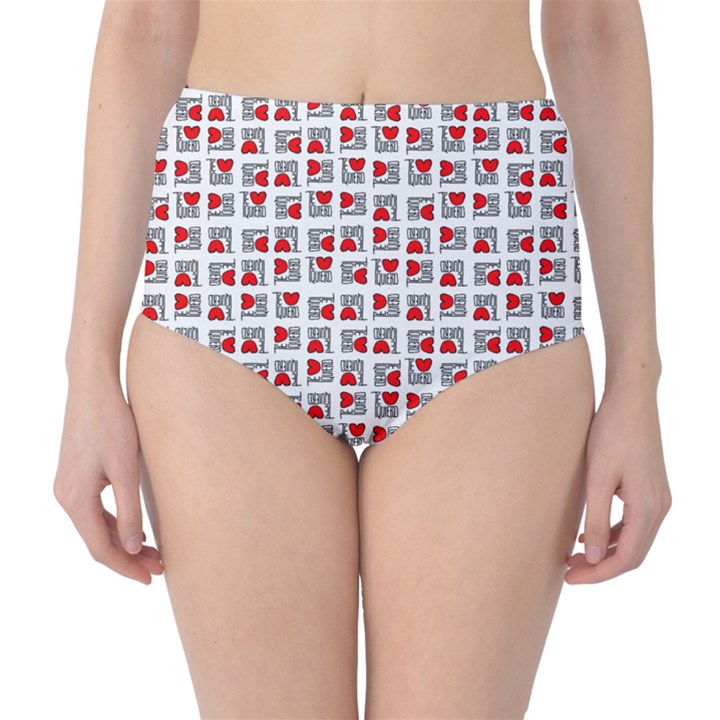 Spanish Love Phrase Motif Pattern Classic High-Waist Bikini Bottoms