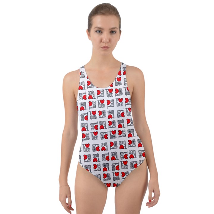 Spanish Love Phrase Motif Pattern Cut-Out Back One Piece Swimsuit