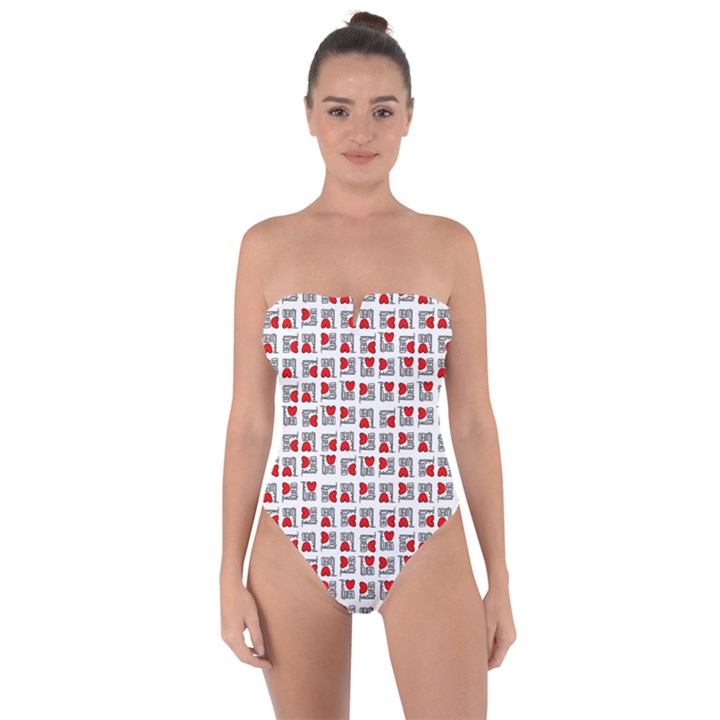 Spanish Love Phrase Motif Pattern Tie Back One Piece Swimsuit