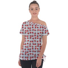 Spanish Love Phrase Motif Pattern Off Shoulder Tie-up Tee