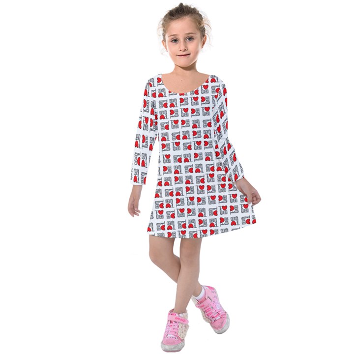 Spanish Love Phrase Motif Pattern Kids  Long Sleeve Velvet Dress