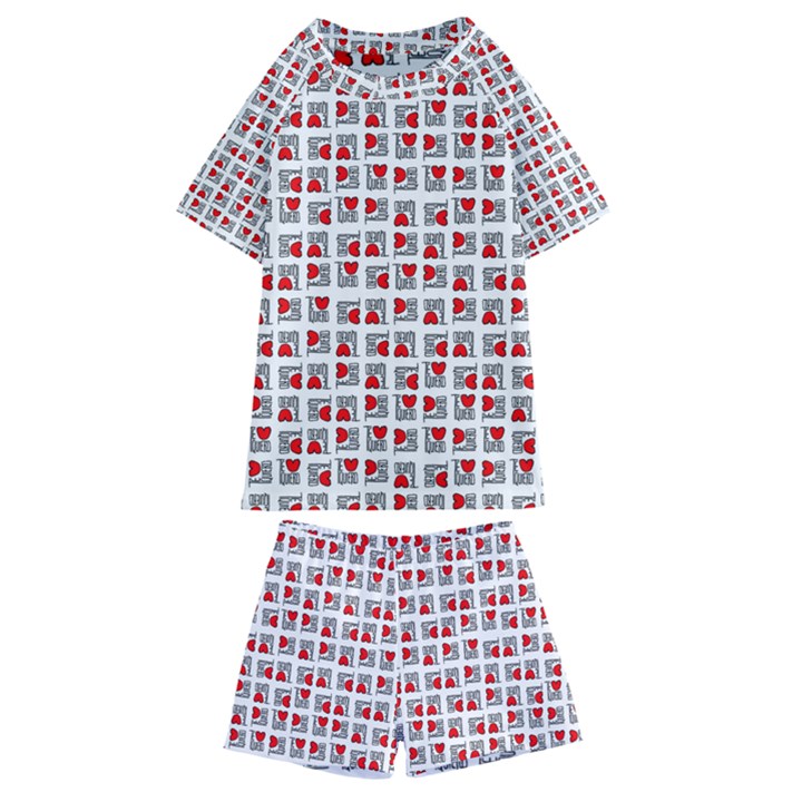 Spanish Love Phrase Motif Pattern Kids  Swim Tee and Shorts Set