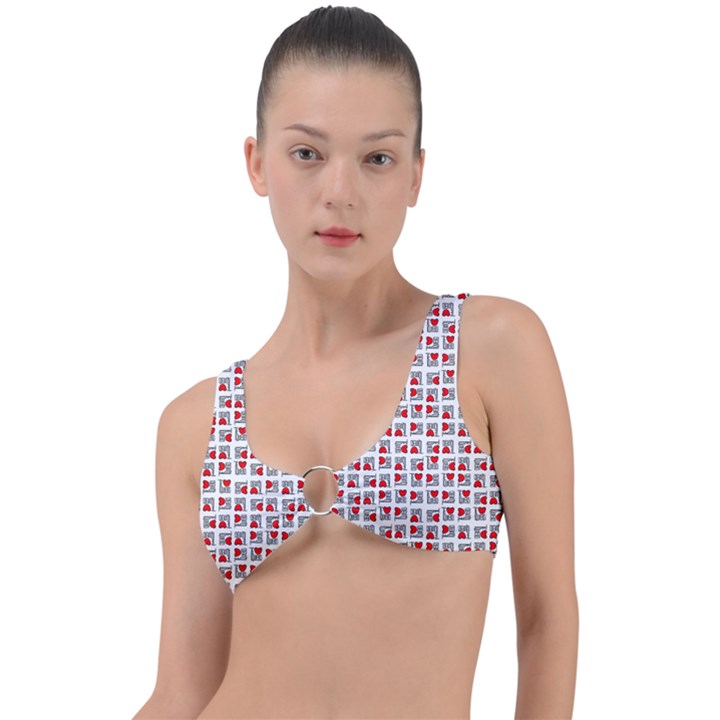 Spanish Love Phrase Motif Pattern Ring Detail Bikini Top