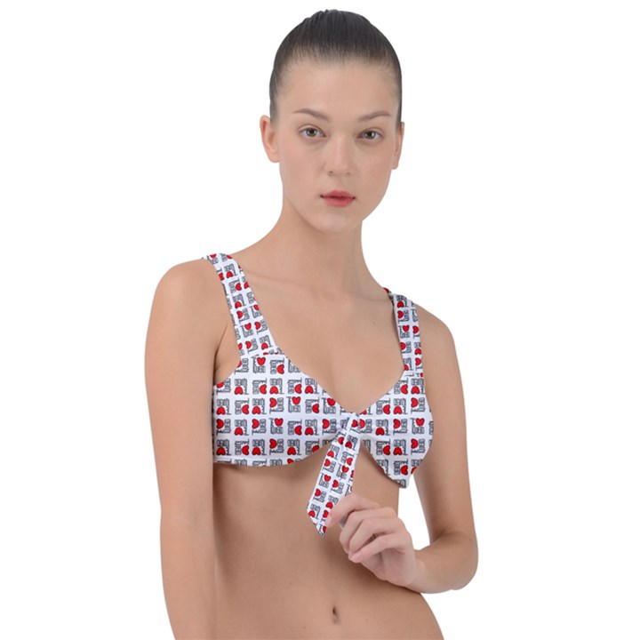 Spanish Love Phrase Motif Pattern Front Tie Bikini Top