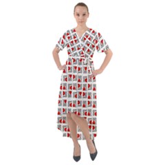 Spanish Love Phrase Motif Pattern Front Wrap High Low Dress by dflcprintsclothing