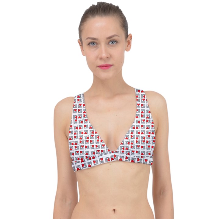 Spanish Love Phrase Motif Pattern Classic Banded Bikini Top