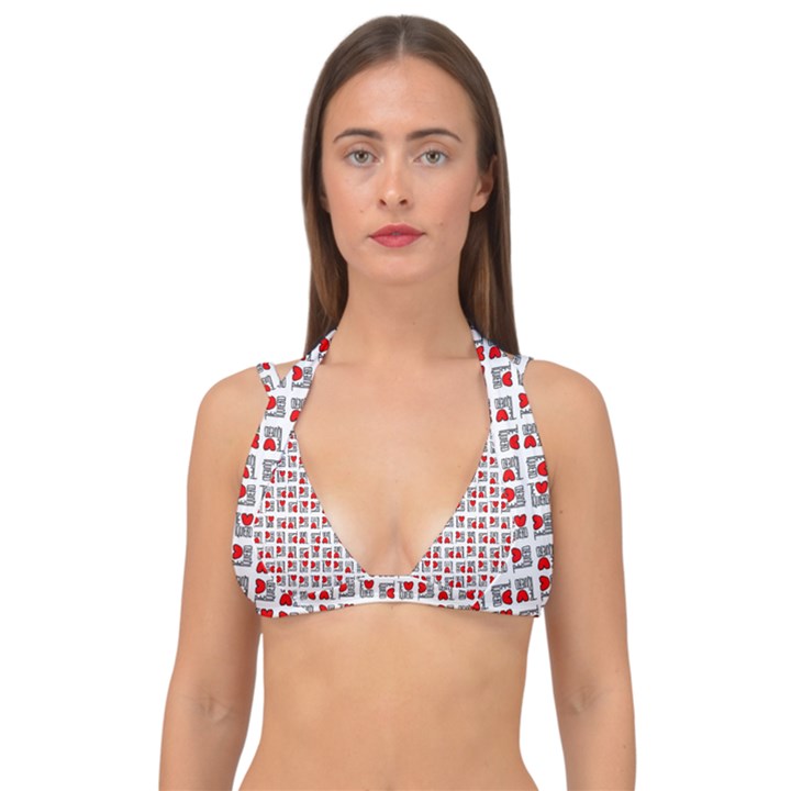 Spanish Love Phrase Motif Pattern Double Strap Halter Bikini Top