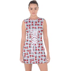 Spanish Love Phrase Motif Pattern Lace Up Front Bodycon Dress