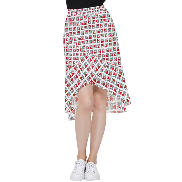 Spanish Love Phrase Motif Pattern Frill Hi Low Chiffon Skirt