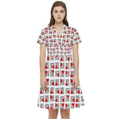 Spanish Love Phrase Motif Pattern Short Sleeve Waist Detail Dress by dflcprintsclothing