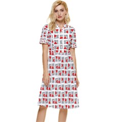 Spanish Love Phrase Motif Pattern Button Top Knee Length Dress by dflcprintsclothing