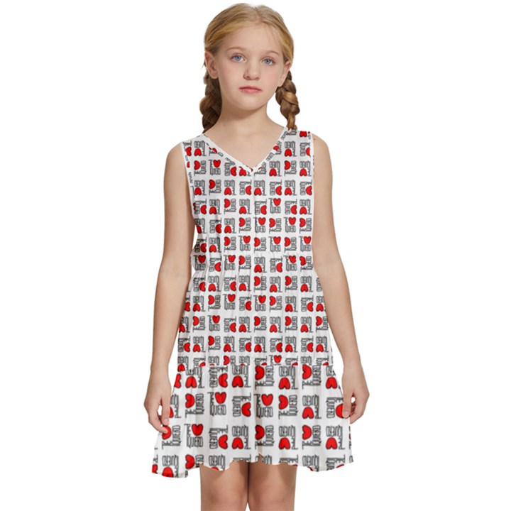 Spanish Love Phrase Motif Pattern Kids  Sleeveless Tiered Mini Dress