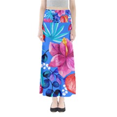  Vibrant Colorful Flowers On Sky Blue Full Length Maxi Skirt by HWDesign