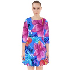  Vibrant Colorful Flowers On Sky Blue Smock Dress by HWDesign