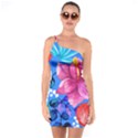  Vibrant Colorful Flowers On Sky Blue One Soulder Bodycon Dress View1