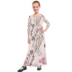 Bohemian Pastel Flowers Kids  Quarter Sleeve Maxi Dress by HWDesign