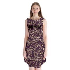 Golden Purple Flower Ornament Sleeveless Chiffon Dress   by HWDesign