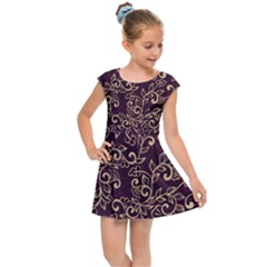 Golden Purple Flower Ornament Kids  Cap Sleeve Dress by HWDesign