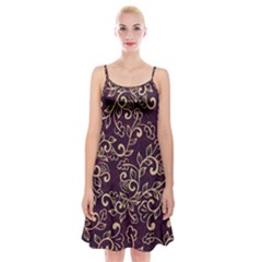 Golden Purple Flower Ornament Spaghetti Strap Velvet Dress by HWDesign