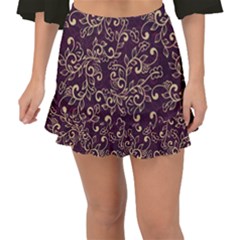 Golden Purple Flower Ornament Fishtail Mini Chiffon Skirt by HWDesign