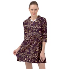 Golden Purple Flower Ornament Mini Skater Shirt Dress by HWDesign