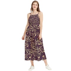 Golden Purple Flower Ornament Boho Sleeveless Summer Dress by HWDesign