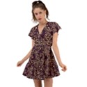 Golden Purple Flower Ornament Flutter Sleeve Wrap Dress View1