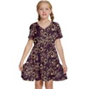 Golden Purple Flower Ornament Kids  Short Sleeve Tiered Mini Dress View1