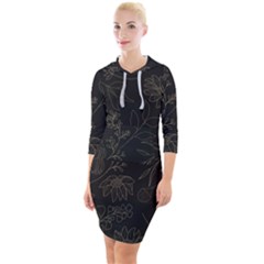 Elegant And Simple Monoline Floral Quarter Sleeve Hood Bodycon Dress by HWDesign