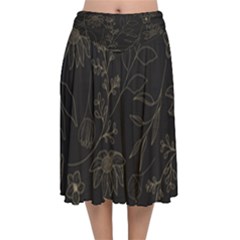 Elegant And Simple Monoline Floral Velvet Flared Midi Skirt by HWDesign