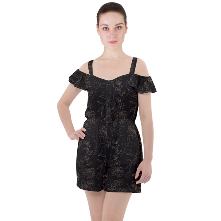 Elegant And Simple Monoline Floral Ruffle Cut Out Chiffon Playsuit