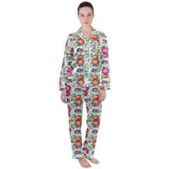 Floral Satin Long Sleeve Pajamas Set