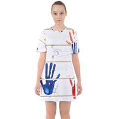 Handprint,wood Sixties Short Sleeve Mini Dress by nate14shop