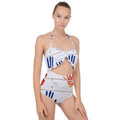 Handprint,wood Scallop Top Cut Out Swimsuit by nate14shop