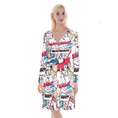 Hello-kitty-002 Long Sleeve Velvet Front Wrap Dress by nate14shop