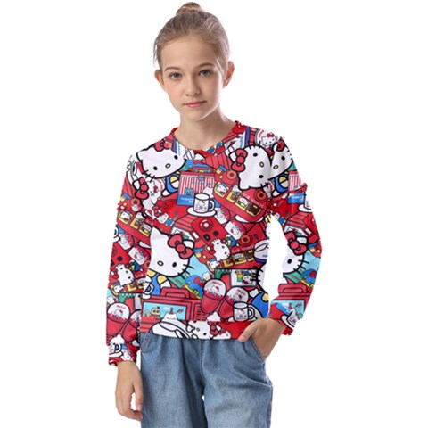 Hello-kitty-003 Kids  Long Sleeve Tee With Frill  by nate14shop