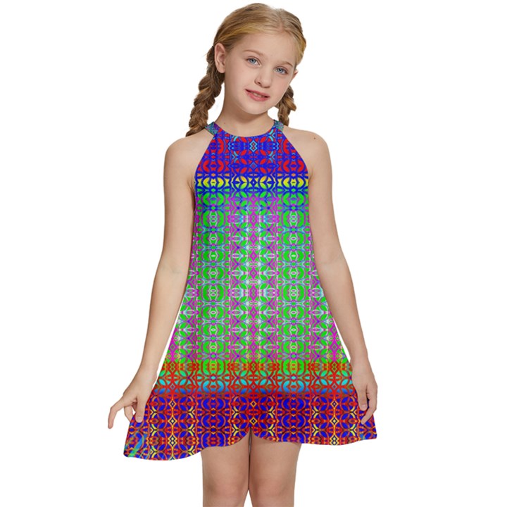 Space Explosion  Kids  Halter Collar Waist Tie Chiffon Dress