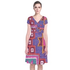 Abstrac-carpet Short Sleeve Front Wrap Dress by nate14shop