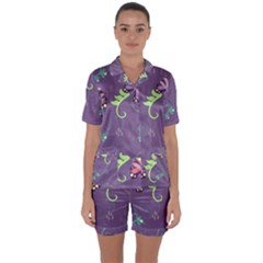 Background-butterfly Purple Satin Short Sleeve Pajamas Set by nate14shop