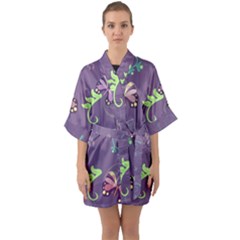 Background-butterfly Purple Half Sleeve Satin Kimono  by nate14shop