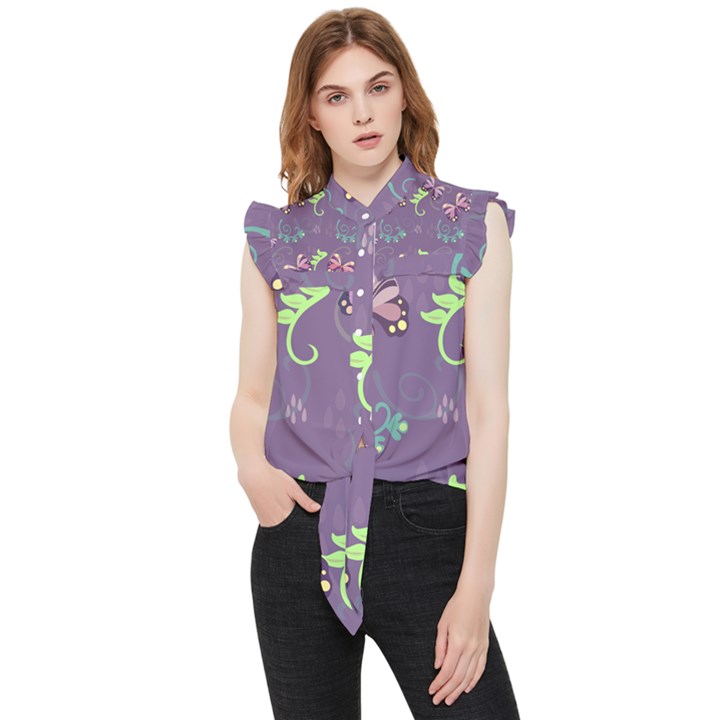 Background-butterfly Purple Frill Detail Shirt