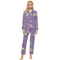 Background-butterfly Purple Womens  Long Sleeve Velvet Pocket Pajamas Set by nate14shop