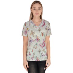 Hd-wallpaper-buterfly Women s V-neck Scrub Top by nate14shop